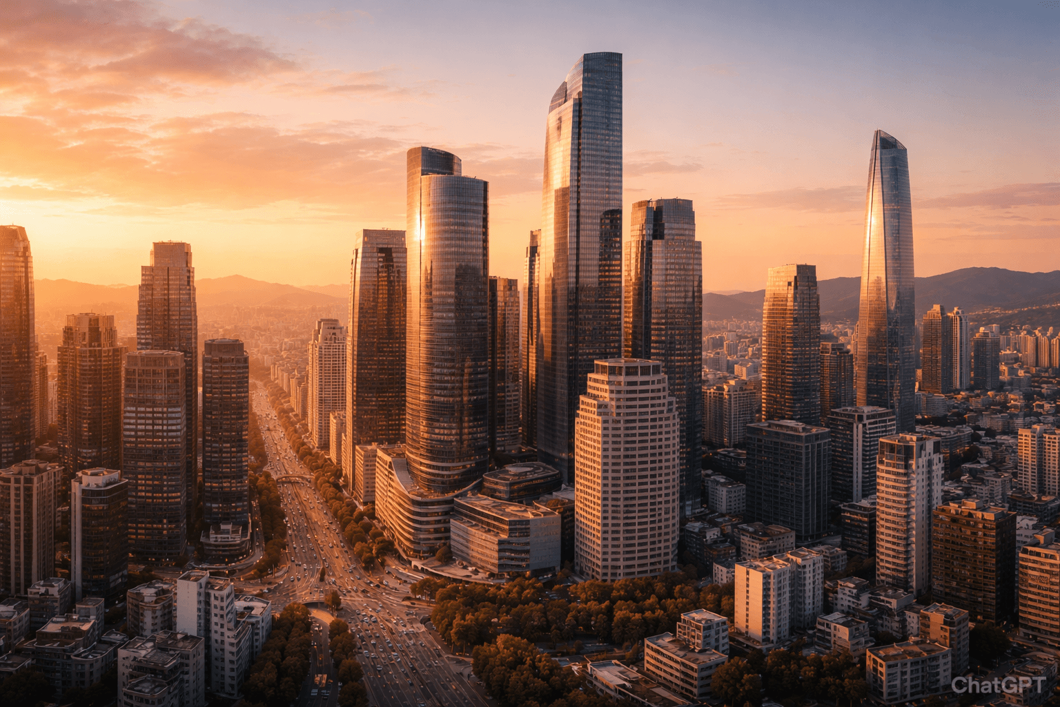 Seoul cityscape at golden hour